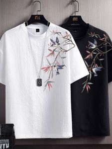New Summer Chinese Style Ice Silk Short Sleeve Mens Oversize Cool Quick Dry T-Shirt Solid Color Versatile Half Sleeve Printed