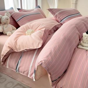 Brushed Cotton Solid & Check Four-Piece Bedding Set