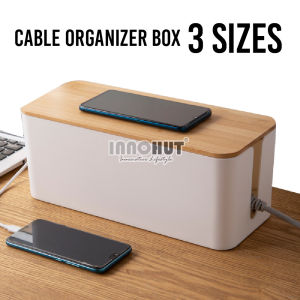 Innohut Cable Storage Box Wire Plug Hider Organizer Wooden Top Cable Box For Home Office Use