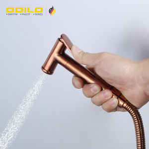ODILO Bathroom Luxury Brass Rose Gold Color Toilet Bidet Spray Shattaf Set Shower Cleaning Water Tap Faucet Mini Valve