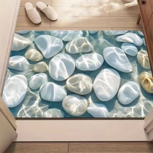 VIKAMA 3D Beach Starfish Seashell Print Non-Slip Bath Mat Absorbent Floor Rug for Bathroom Home Decor Home Living Room