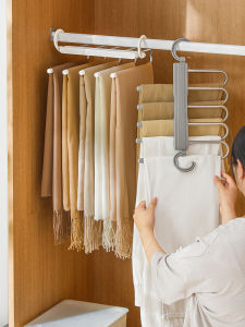 Multi-Layer Folding Pants Rack Home Use Wardrobe Hanging Pants Clothes Hanger Magic Traceless Pants Clip Storage Genius