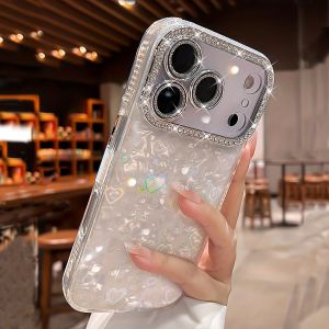 Love Laser Shell Pattern Phone Case for IPhone Air 17 16 15 13 12 Pro Max 14 Plus 11 13Pro Women Girls Diamond Lens Film Cover