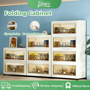Bincoo Foldable Storage Box No-Install Foldable Flip-Top Storage Cabinet Stackable Plastic Wardrobe Organizer