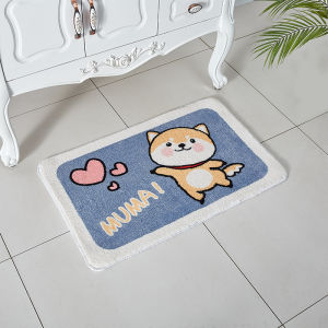 VIKAMA Shiba Inu Muma Love Heart Blue Pet Art Flannel Thảm Cửa Chống Trượt Phong Cách Hiện Đại Trang Trí Nhà Cửa Cho Lối Vào Phòng Ngủ Phòng Khách