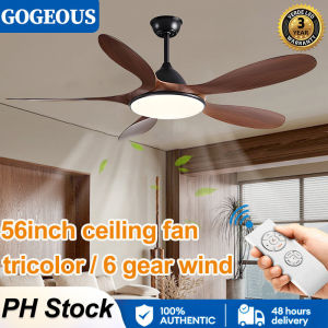 GOGEOUS 56inch ceiling fan with light modern ceiling fan with led light wooden ceiling fan 5 blades big 3 colors dimming ceiling lights with fan 6 speed strong wind ceilings fan with remote ceiling fans for living room bedroom