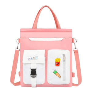 กระเป๋าศิลปะแบบหิ้วสำหรับนักเรียนประถมกระเป๋าสะพายไหล่สะพายข้างสำหรับเด็กกระเป๋าหนังสืออเนกประสงค์ความจุใหญ่สะพายหลังสีตัดกันสำหรับเด็กหญิงและเด็กชาย