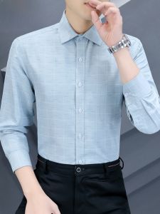 HENGYUANXIANG | Hengyuanxiang Mens Slim Fit Long Sleeve Shirt Business Casual Plaid Spring Autumn Iron Free Fashionable Polyester Fiber