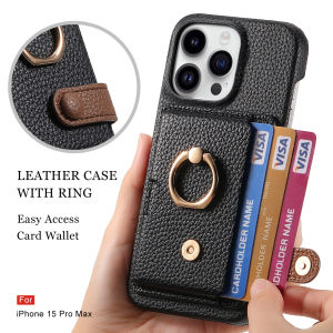 Slim Wallet iPhone 13 14 15 16 Pro Max Leather Case Cover Easy Access Card Holder iPhone 14 Plus 15 Plus 16 Plus Casing Semi-Surrounded Protective Phone Case with Ring Stand