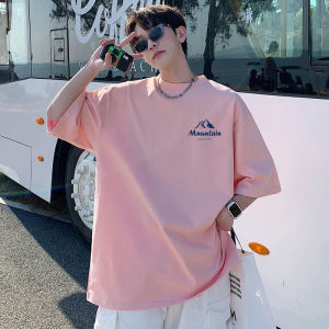 Pink T-Shirt Boys Summer Fashion Brand Handsome Casual Half Length Half Sleeve T-shirt American High Street Heavy Weight Pure Cotton Short Sleeve