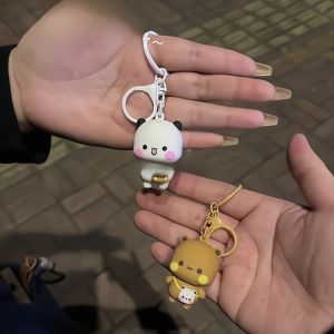 Panda One Two Cartoon Keychain Bag Pendant Couple Gift Trendy Toy Doll Couple Small Gift Silicone Material Creative Gift