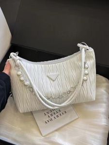 Pearl Chain Folding Underarm Bag Womens Fashionable Versatile Spring 2024 New Style Single Shoulder Bag Soft Korean Style