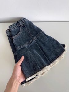 Váy Ngắn Denim Ren Cổ Điển Cạp Cao Mùa Hè Mới Cho Nữ Váy Ngắn Chữ a Màu Trơn Dáng Chữ a Váy Ngắn Gợi Cảm