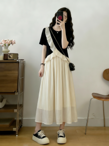 Fake Two-Piece Mesh Splicing Slimming French Elegant Dress
