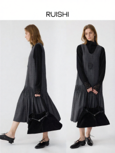 epoque de rueen | Handmade Tuck Folded Mixed Wool V-Neck Sleeveless Slimming A-Line Vest Dress