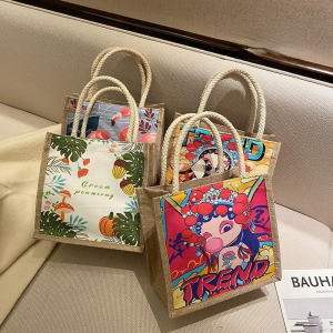 Cotton Canvas Tote Bag Women Commuter Handbag Fashionable Retro Linen Bag Work Carrying Bag Soft Foldable Square Shape Bag