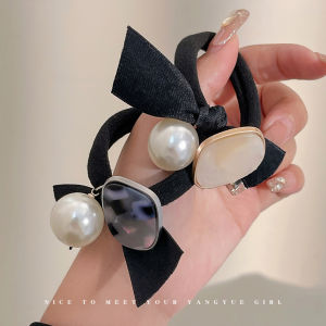 Korean Style Vintage Pearl Bow Hair Rope High Elastic Hair Band Female 2024 New Arrival Acetate Durable Hair Ring