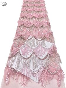 African Beads Lace Fabric High Quality Sequins Embroidery French Beaded Tulle Laces For Nigerian Wedding Dress