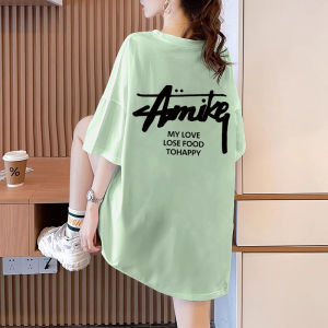 Heavyweight Pure Cotton Short Sleeve Mid-Length T-Shirt Womens plus Size Fashionable Streetwear Casual round Neck Top