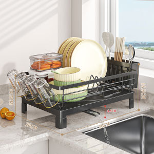 1pc Metal Dish Drying Rack with Drain Tray Cup Holder & Utensil Holder- Large Capacity Kitchen Sink Organizer Space-Saving