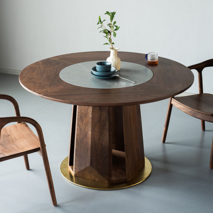 Nordic Solid Wood round Table Accessible Luxury Restaurant Black Walnut