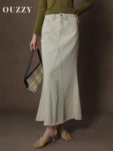 กระโปรงยีนส์ทรงเอเอวสูงทรงสลิมฟิต กระโปรงทรงเอยาว กระโปรงทรงเอฤดูใบไม้ผลิ ฤดูร้อน ฤดูใบไม้ร่วง ฤดูหนาว สำหรับผู้หญิง