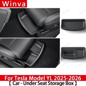 Under Seat Storage Box For Tesla 2026 Model YL 6-Seat TPE Drawer Front Rear Seat Lower Organizer Tray Car Interior Accessories
