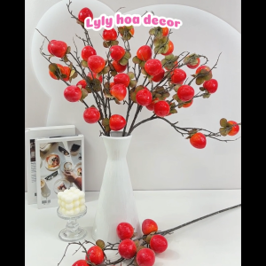 Cành quả lựu hồng táo chanh hoa lụa nhập khẩu decor trang trí nhà cửa tết