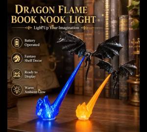 Dragon Bookshelf Nook Light 3D Printing Dragon Flame Book Nook Bookshelf Room Decoration Desktop Ornament Brithday Christmas