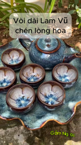 Ấm chén VÒI DÀI KHAY LÁ SEN LAM VŨ 350ML gốm sứ Bát Tràng Ấm chén pha trà sang trọng GN