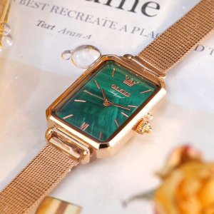 OLEVS Jam Tangan Wanita Korea Antik Persegi Anti Air Analog Casual Gaya Retro Wanita Persegi Cewek