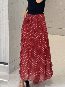 MANMI | Elegant Red Polka Dot Half-skirt