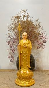 Tượng phật địa tạng đứng 38cm và ngồi 30cm vàng không đỏ | Tượng Phật Hoa Tiên