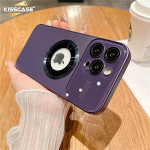Kisscase Mạ Matte Ag Glass Với Ống Kính Ốp bảo vệ cho iPhone 14 Pro Max 13 12 11 Cho Magsafe Logo Lỗ vỏ lưng chống sốc