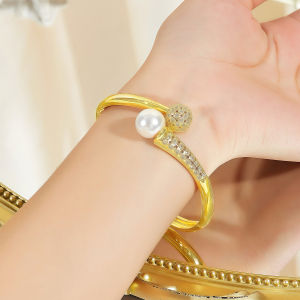 SEQUITO Luxury Prom Party Brides Yellow Gold Plated Bangle Micro Pave Round Shiny AAAAA Zircon Banquet Party Clothes Accessories B352