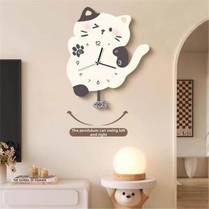 HAIMASHENGKANG | Quiet Cat Clock Cartoon Cream-style Wall Clock