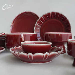 Creative Ceramic Dining Set Vintage Bowl Plate Combination Restaurant Specialty Dish Display Bowl Plate Edge Decor
