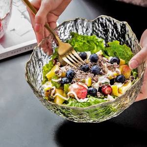 Large Glass Bowl Transparent Irregular Hammered Shape