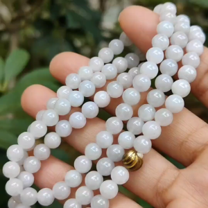 108 * 6mm light lavender and white beads bracelet / necklace on Natural Type A Jadeite Jade certificate weighs 41.5 grams 94% perfection (bracelet34)