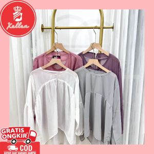 Baju Outer Lengan Balon Kerah Bulat Bahan Ceruty Atasan Wanita Dealova Outer Nyaman dipakai - XELLEA