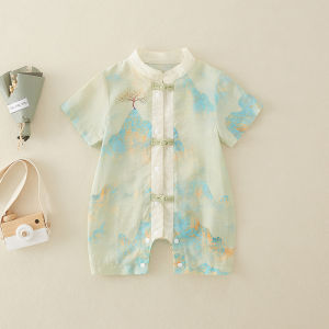 Chinese Style Baby Boy Romper Summer Clothes Thin Short Sleeve Full Moon Ceremony Clothes One Year Old Birthday Dress