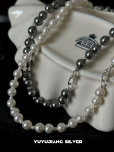 Luxurious S925 Sterling Silver Pearl Necklace with Horse Hoof Clasp Bright Light Silver Grey High End Feelings Clavicle Chain