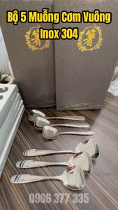 Dụng Cụ Ăn Combo 5 Thìa (Muỗng) Ăn Cơm Đầu Vuông Inox 304 - An Toàn - Hàng Đúng Chuẩn Inox 304