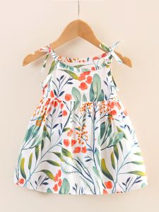 Princess Dress for Girls Summer Cotton Silk Vest Skirt Thin Model Baby Girls Clothing Korean Style A-Line Skirt Floral Pattern