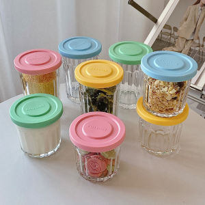 Food Grade Glass Sealed Storage Container round Shape Snack Preservation Box Overnight Oats Cup Multi Grain Tea Canister