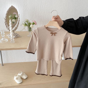 Korean Style Baby Girl Clothes Set Autumn Winter Home Clothes Bottom Shirt Top Flared Pants Two Piece Suit Early Autumn Sleepwear