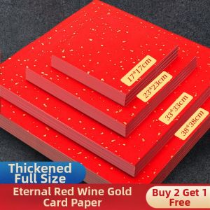 SANBAOYUN | Red Sprinkled Golden Calligraphy Specialty Paper Thick Red Fu Character Small Square Card Paper
