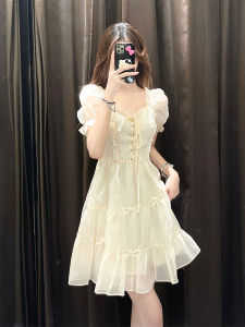 French Style Pure Desire Princess Puffy Dress for Women High Waist Slimming Long Leg Short Skirt Summer Vacation Casual Work Clothing