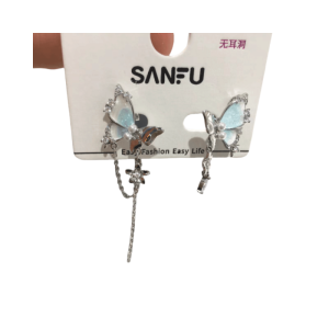 Tassel Butterfly Clip-On Earrings Green Gradient Summer Cool Sweet Style Womens Fashion Jewelry No Piercing Required