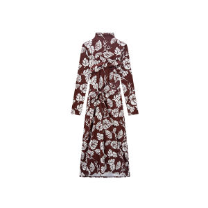 Summer Tie Detail Printed Mock Neck Slim Fit Dress